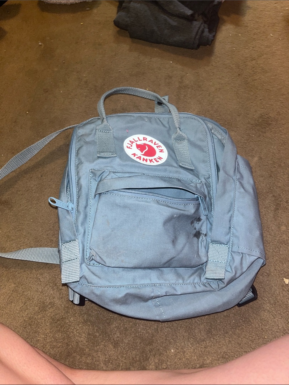 Fjallraven Kanken Mini Backpack - Light Blue/ Gray with Red Logo